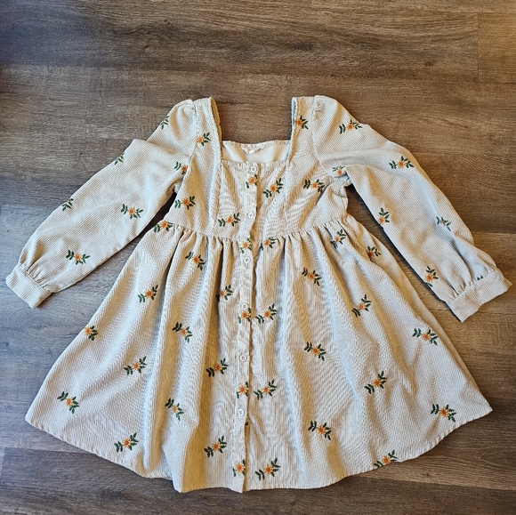 Listicle Cream Romantic Flower Embroidery Corduroy Baby Doll Dress size Small - Picture 3 of 11